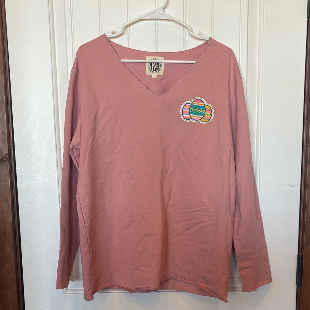 Pink V-Neck Long Sleeve Top